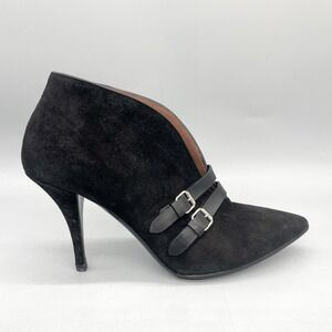 Tabitha Simmons Womens 39.5 Phoenix Buckled Boots Shoes Black Suede Bootie Heels